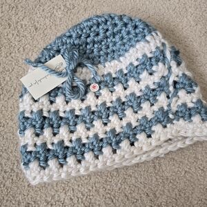 HANDMADE OOAK Hat Toque Beanie  Crochet Beanie in Light Blue and White